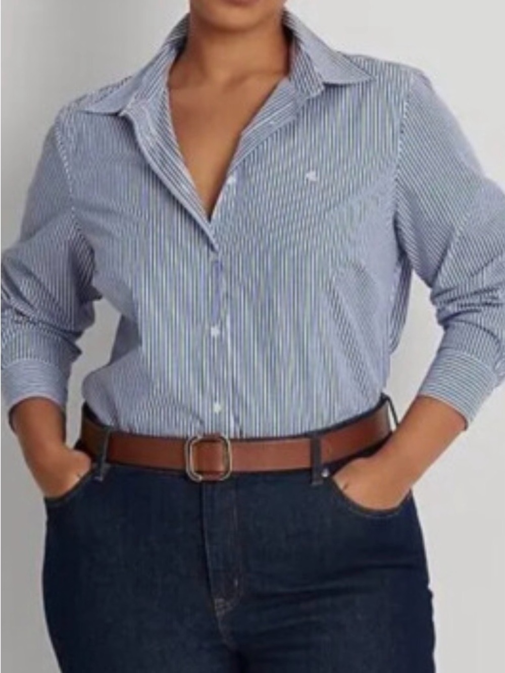 NWT Lauren Ralph Lauren Blue and White Striped Button-Down Shirt